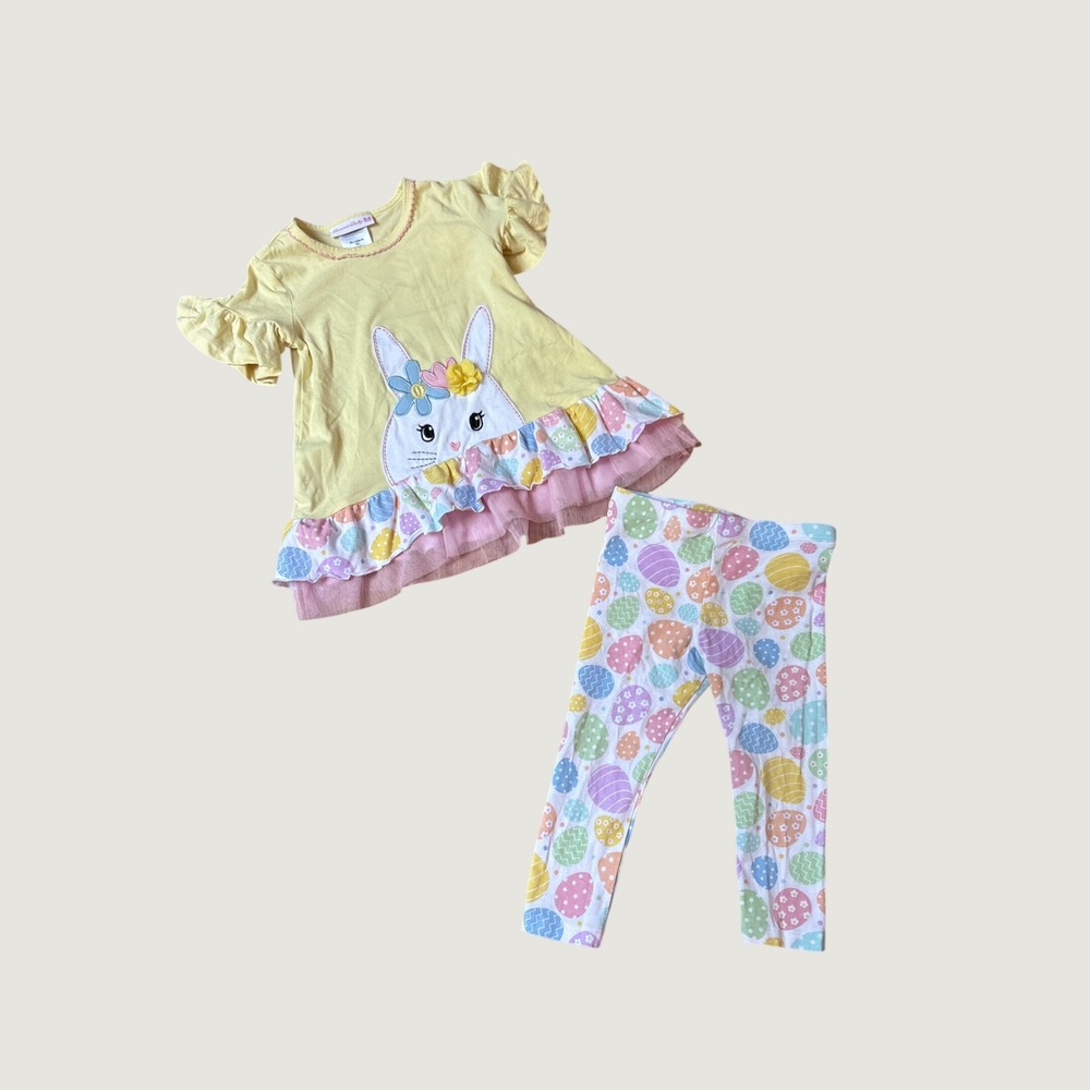 Bonnie Baby Tunic Leggings Set Girls Yellow Easter Bunny Egg SIZE 24M